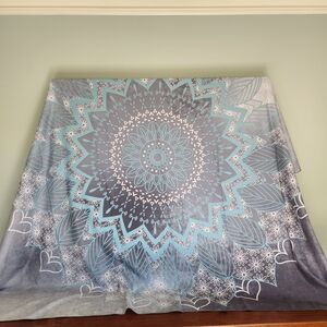 Blue and Gray Mandala Polyester Tapestry 92 X 68